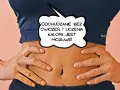 Osoba z tatuażem na ręce pokazuje brzuch. Dymek głosi: "Odchudzanie bez ćwiczeń i liczenia kalorii jest możliwe!".
