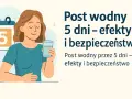 Kobieta z uśmiechem trzyma szklankę wody, obok kalendarz z cyfrą 5. Post wodny 5 dni – efekty i bezpieczeństwo.