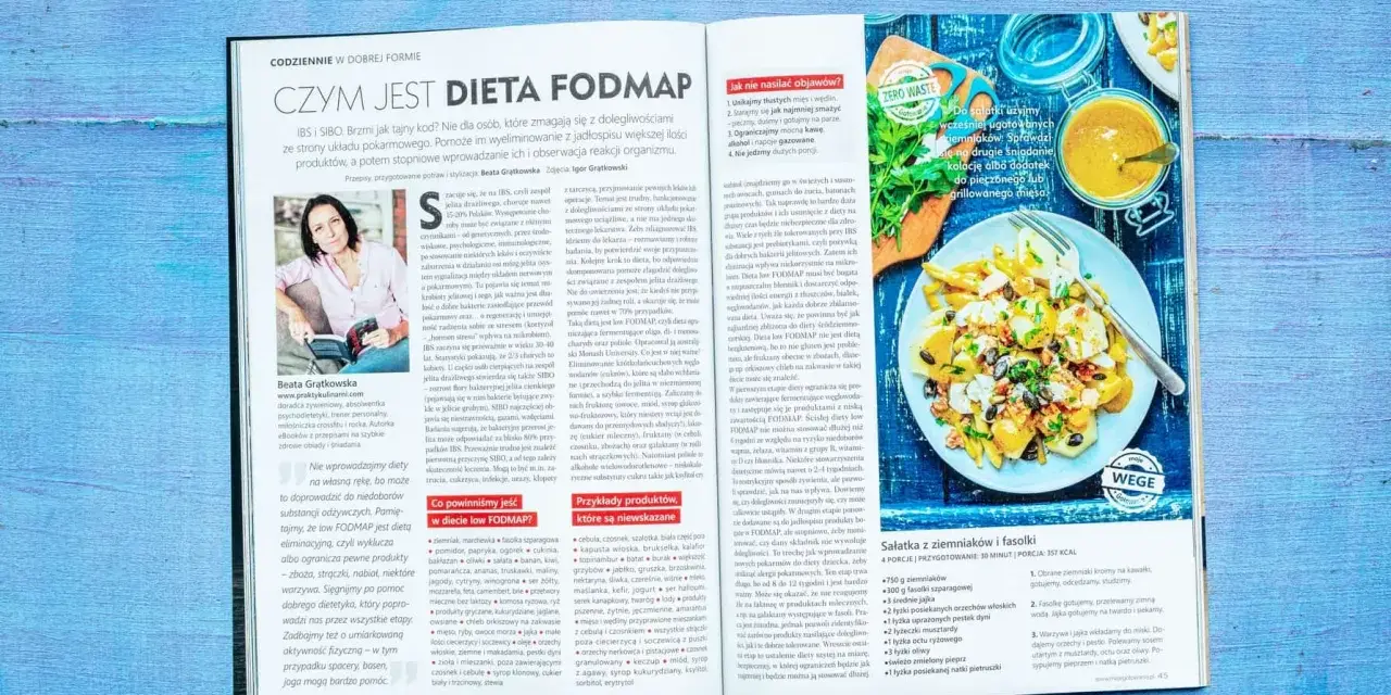 Dieta low FODMAP pomaga przy dolegliwościach jelitowych. Na zdjęciu przepis na sałatkę z ziemniaków i fasolki.
