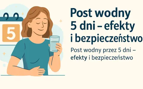 Kobieta z uśmiechem trzyma szklankę wody, obok kalendarz z cyfrą 5. Post wodny 5 dni – efekty i bezpieczeństwo.
