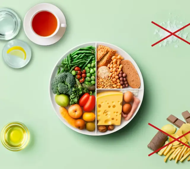 Zdrowa dieta: warzywa, owoce, białko, węglowodany. Unikaj soli, słodyczy i przetworzonej żywności. Różnorodne grupy produktów spożywczych to klucz do zdrowia.